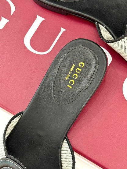 GUCCI SLIDE SANDALS IN BLACK AND WHITE CALFSKIN
