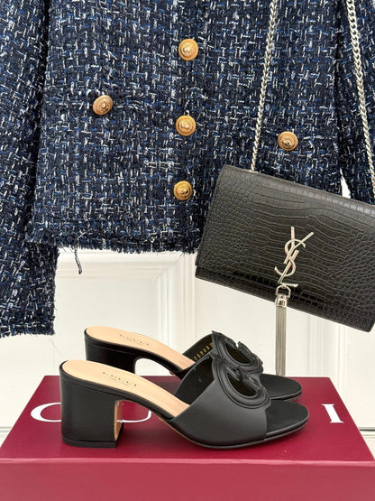 GUCCI MID-HEEL MULE IN BLACK CALFSKIN