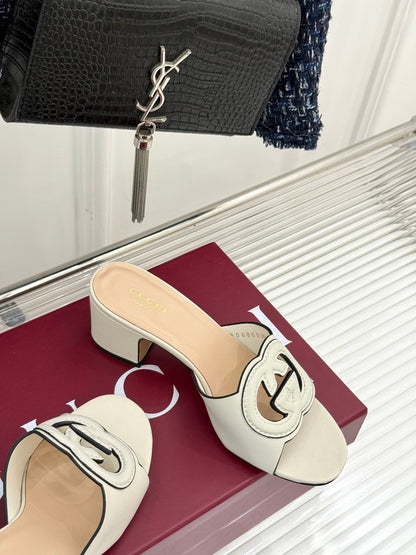 GUCCI MID-HEEL MULE IN CREAM WHITE CALFSKIN