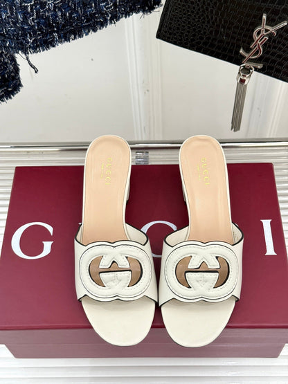 GUCCI MID-HEEL MULE IN CREAM WHITE CALFSKIN