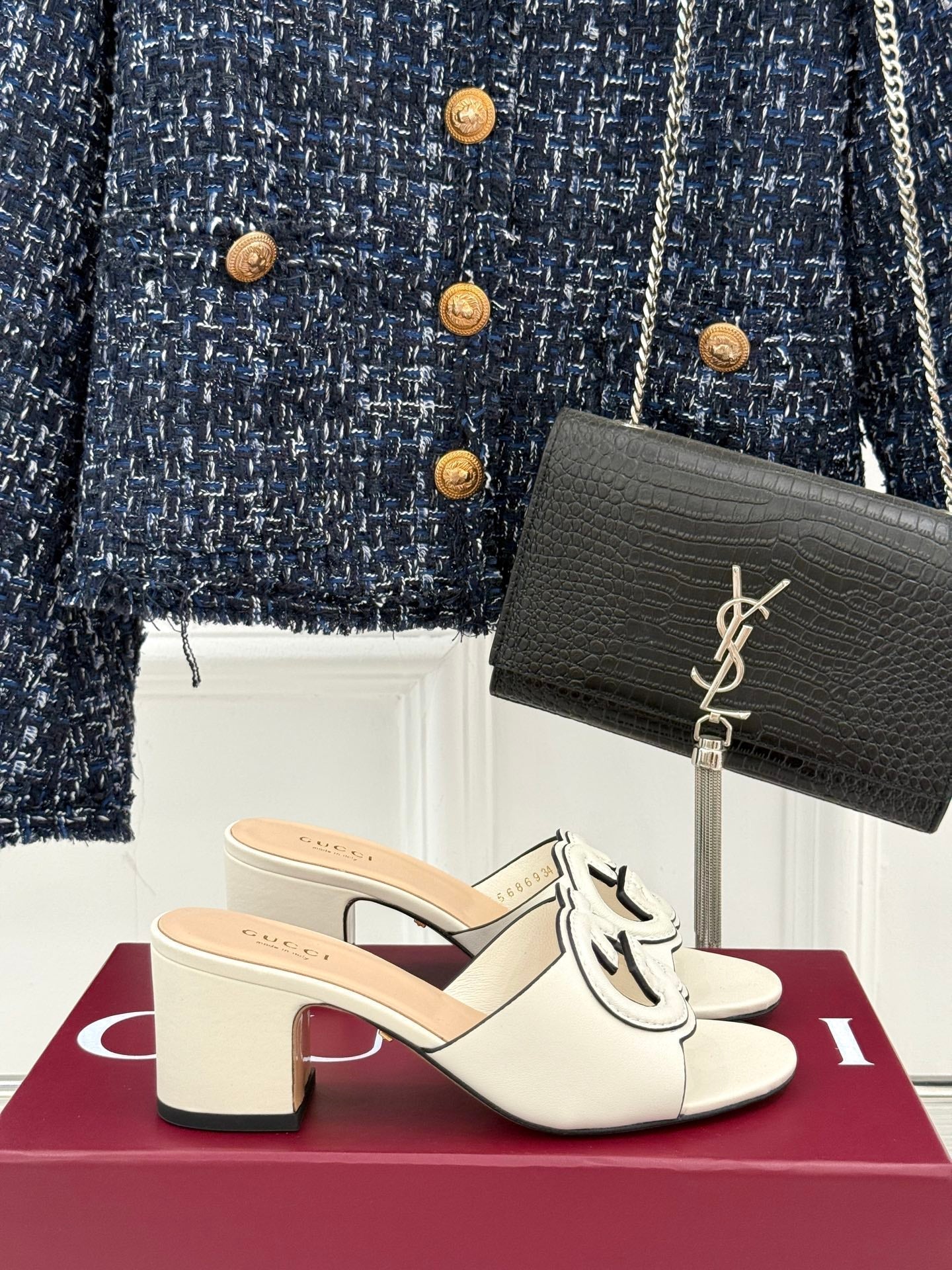 GUCCI MID-HEEL MULE IN CREAM WHITE CALFSKIN