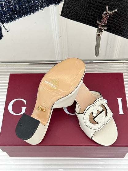 GUCCI MID-HEEL MULE IN CREAM WHITE CALFSKIN