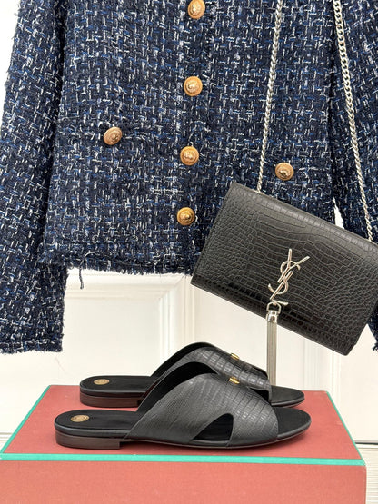 LP SANDALS 25S IN BLACK LAMBSKIN SNAKE EMBOSSING