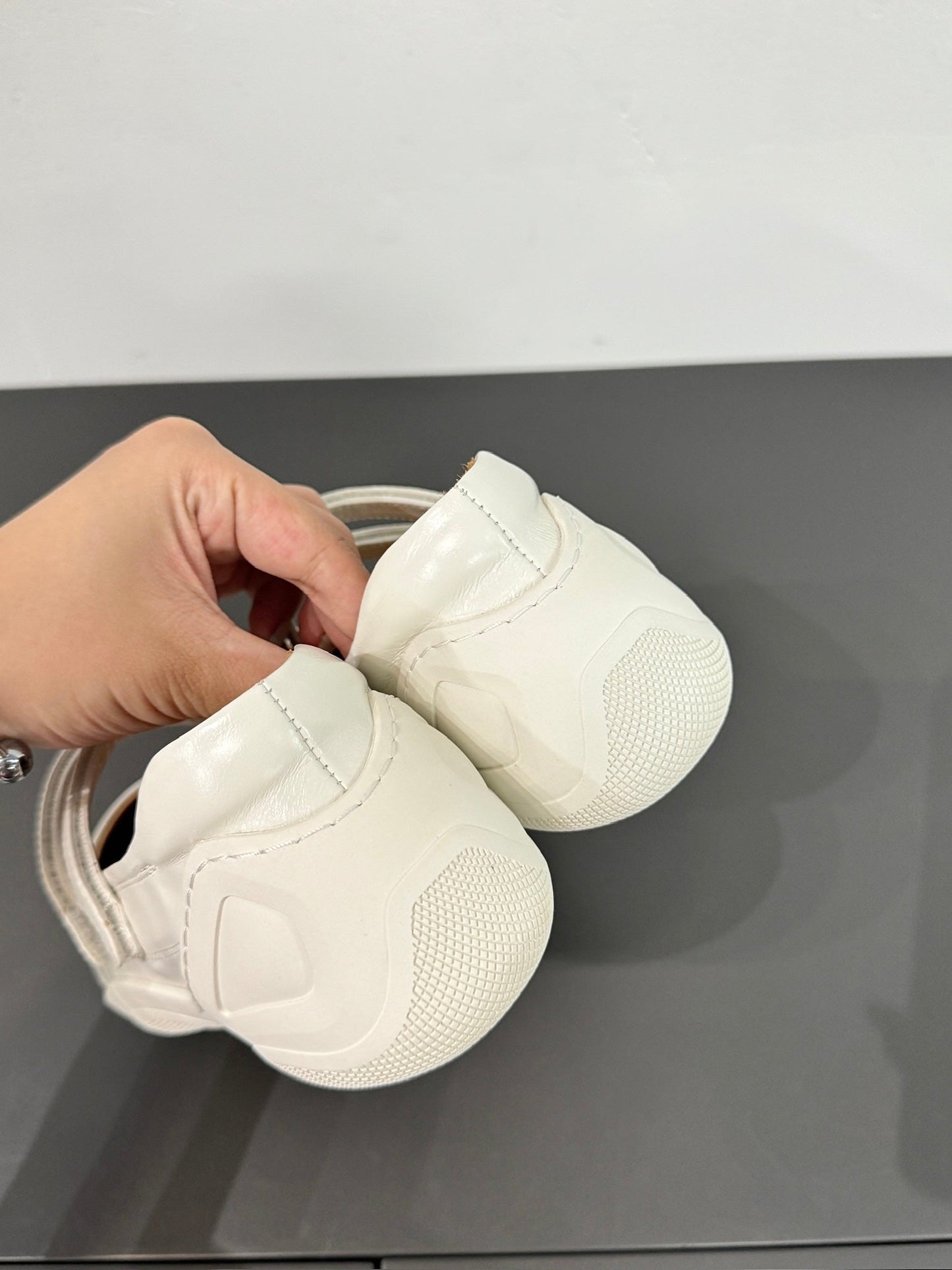 LP DOUBLE-STRAP MARY JANE FLATS 25S IN WHITE LAMBSKIN