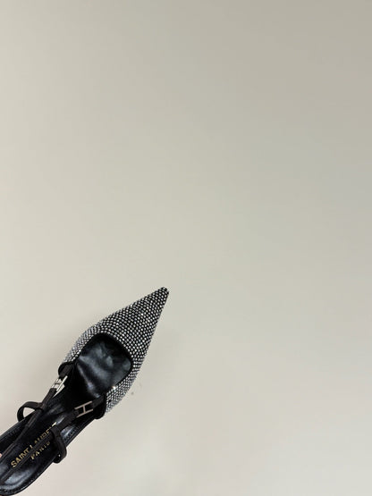 LOUIS VUITTON HIGH SLINGBACKS POINTED-TOE IN BLACK LAMBSKIN WITH SILVER CRYSTALS