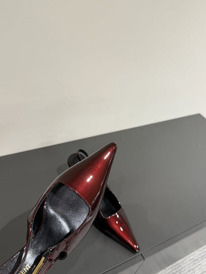LOUIS VUITTON LEE SLINGBACK PUMPS 75 MM IN BURGUNDY RED PATENT CALFSKIN