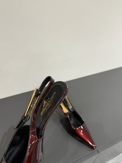 LOUIS VUITTON LEE SLINGBACK PUMPS 75 MM IN BURGUNDY RED PATENT CALFSKIN
