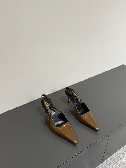 LOUIS VUITTON LEE SLINGBACK PUMPS 75 MM IN COFFEE BROWN PATENT CALFSKIN