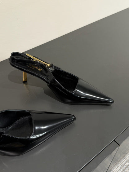 LOUIS VUITTON LEE SLINGBACK PUMPS 75 MM IN BLACK PATENT CALFSKIN