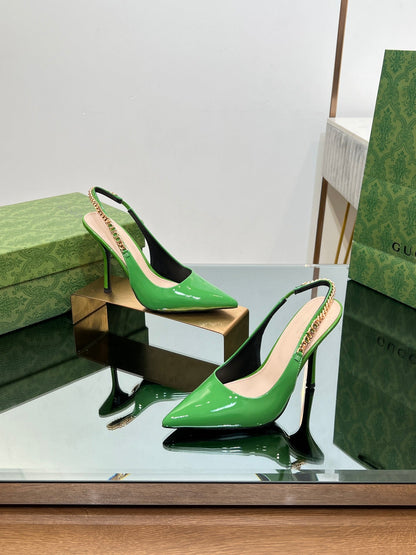 GUCCI SIGNORIA SLINGBACK PUMP GREEN LAMBSKIN