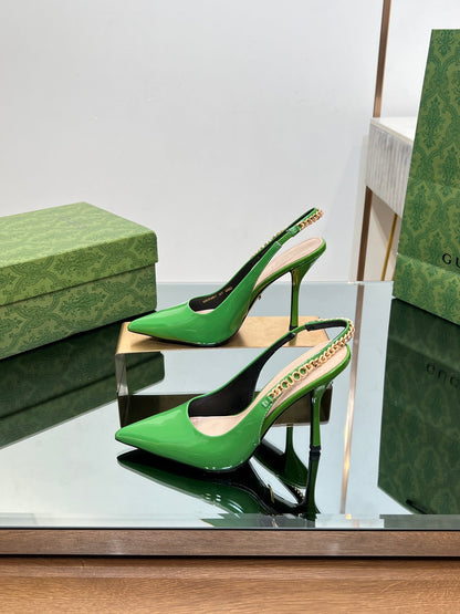 GUCCI SIGNORIA SLINGBACK PUMP GREEN LAMBSKIN