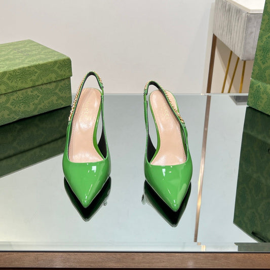 GUCCI SIGNORIA SLINGBACK PUMP GREEN LAMBSKIN