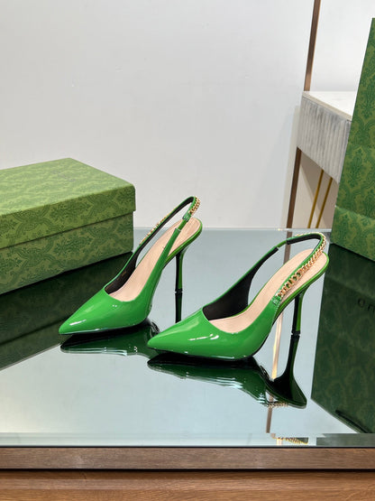 GUCCI SIGNORIA SLINGBACK PUMP GREEN LAMBSKIN