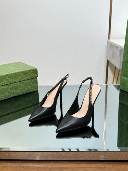 GUCCI SIGNORIA SLINGBACK PUMP BLACK LAMBSKIN