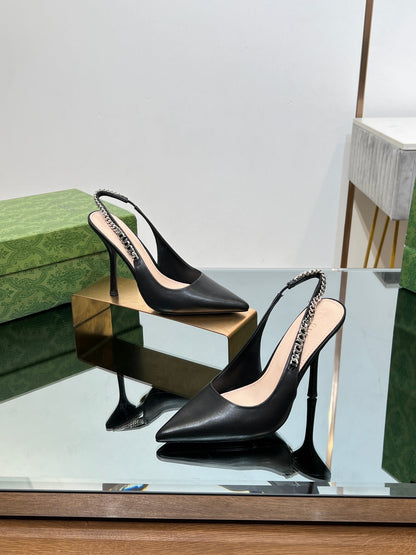 GUCCI SIGNORIA SLINGBACK PUMP BLACK LAMBSKIN