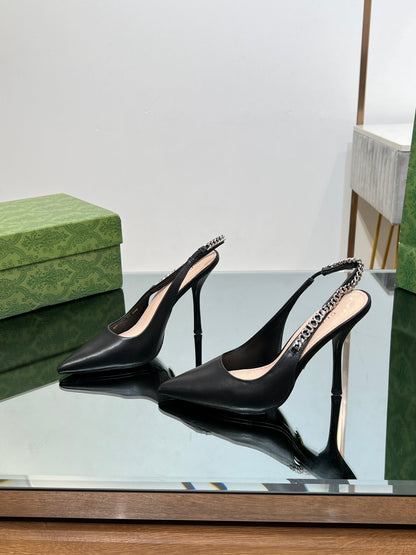 GUCCI SIGNORIA SLINGBACK PUMP BLACK LAMBSKIN