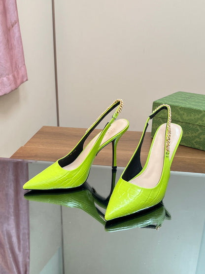 GUCCI SIGNORIA SLINGBACK PUMP CHARTREUSE CALFSKIN