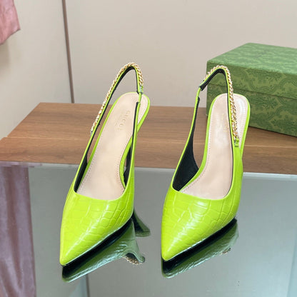 GUCCI SIGNORIA SLINGBACK PUMP CHARTREUSE CALFSKIN