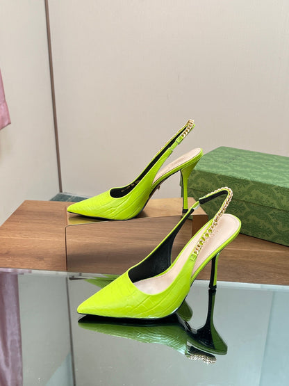 GUCCI SIGNORIA SLINGBACK PUMP CHARTREUSE CALFSKIN