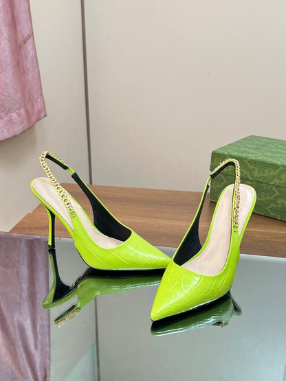 GUCCI SIGNORIA SLINGBACK PUMP CHARTREUSE CALFSKIN