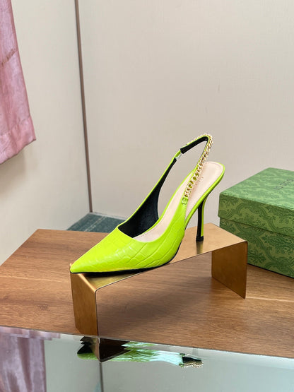 GUCCI SIGNORIA SLINGBACK PUMP CHARTREUSE CALFSKIN