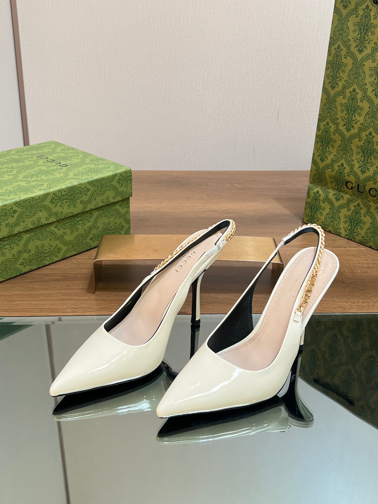 GUCCI SIGNORIA SLINGBACK PUMP WHITE LAMBSKIN
