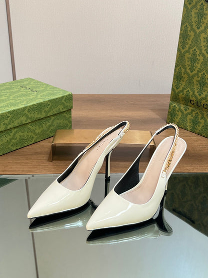 GUCCI SIGNORIA SLINGBACK PUMP WHITE LAMBSKIN