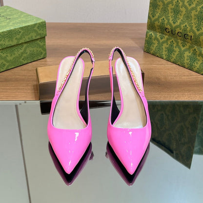 GUCCI SIGNORIA SLINGBACK PUMP BRIGHT PINK LAMBSKIN