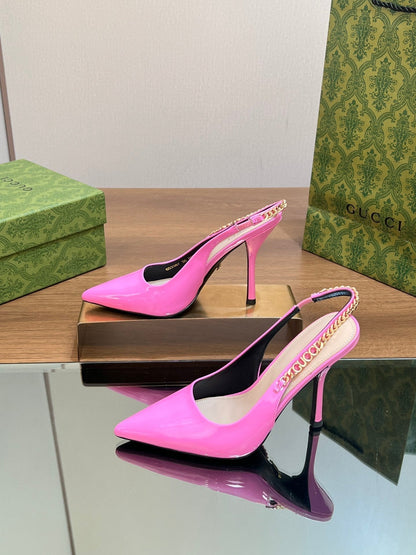 GUCCI SIGNORIA SLINGBACK PUMP BRIGHT PINK LAMBSKIN
