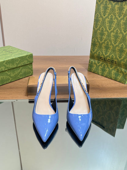 GUCCI SIGNORIA SLINGBACK PUMP SAPPHIRE LAMBSKIN
