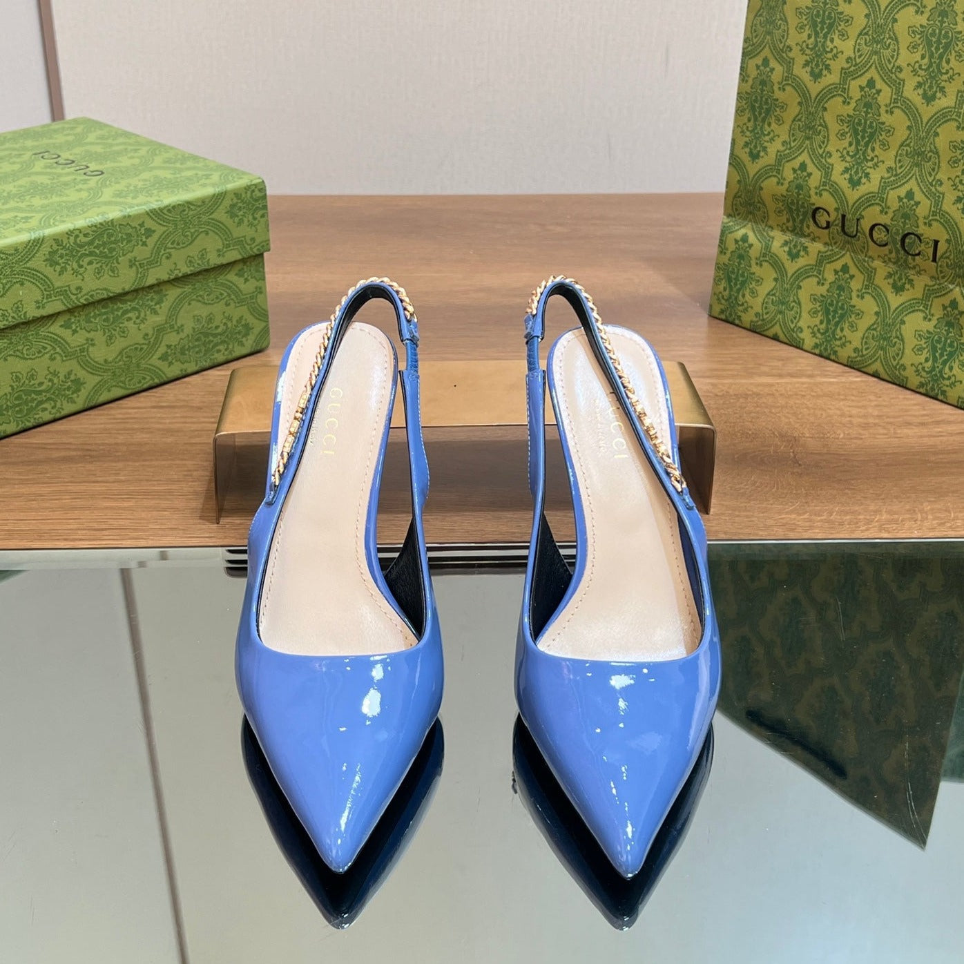 GUCCI SIGNORIA SLINGBACK PUMP SAPPHIRE LAMBSKIN