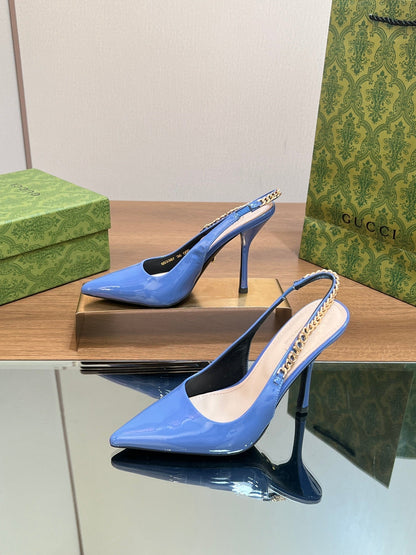 GUCCI SIGNORIA SLINGBACK PUMP SAPPHIRE LAMBSKIN