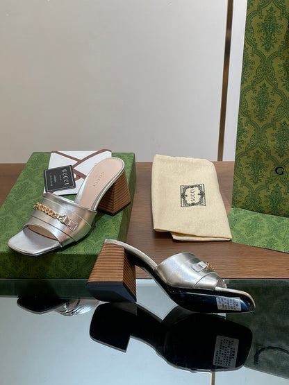 GUCCI SIGNORIA SLIDE SANDAL SILVER DENIM