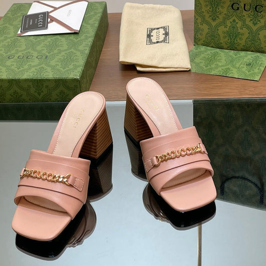 GUCCI SIGNORIA SLIDE SANDAL PASTEL PINK DENIM