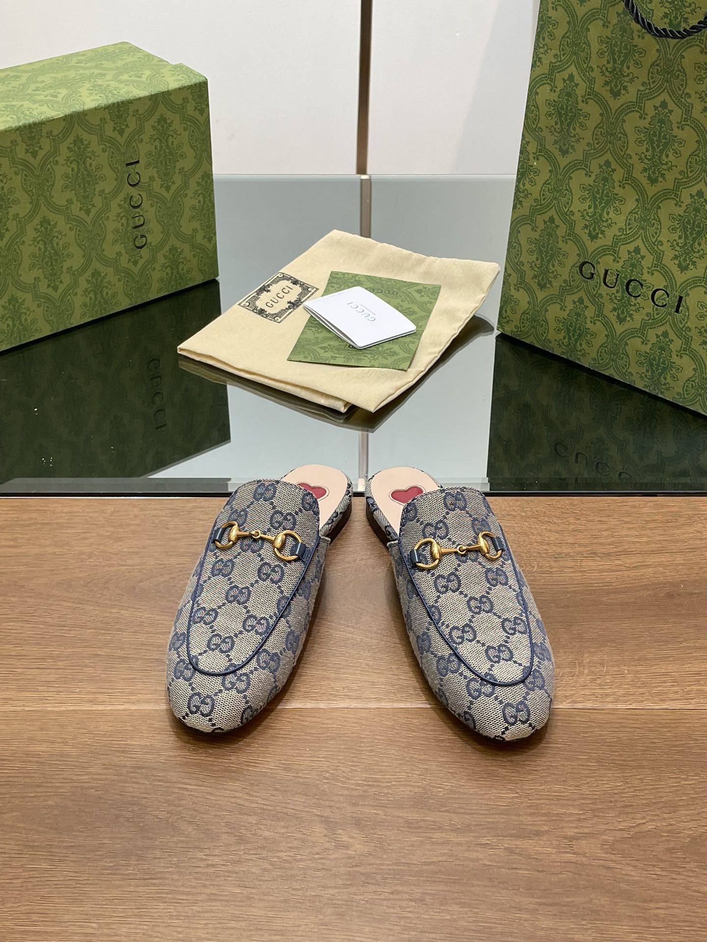 GUCCI PRINCETOWN MULES LIGHT GRAY FABRIC
