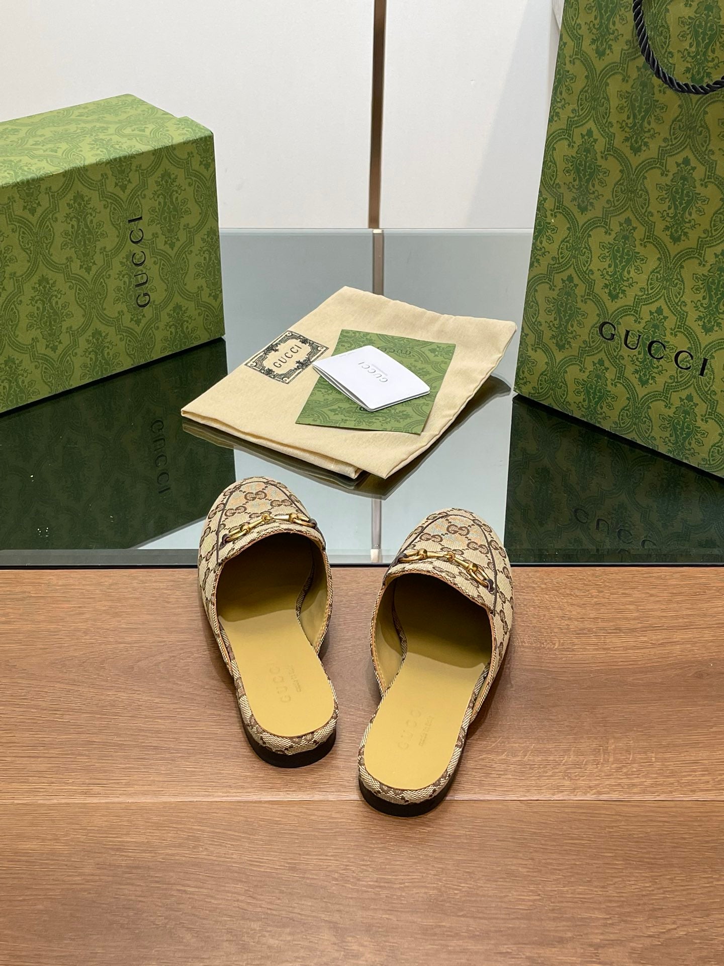GUCCI PRINCETOWN MULES LIGHT BROWN FABRIC