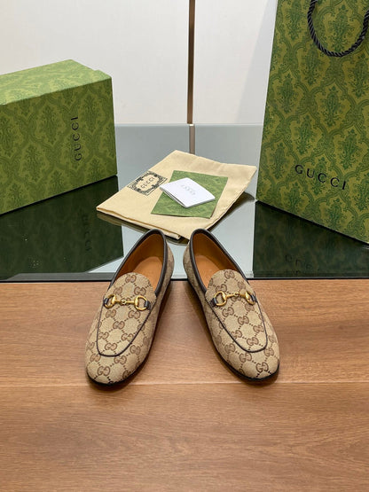 GUCCI JORDAAN LOAFER LIGHT BROWN WOVEN FABRIC