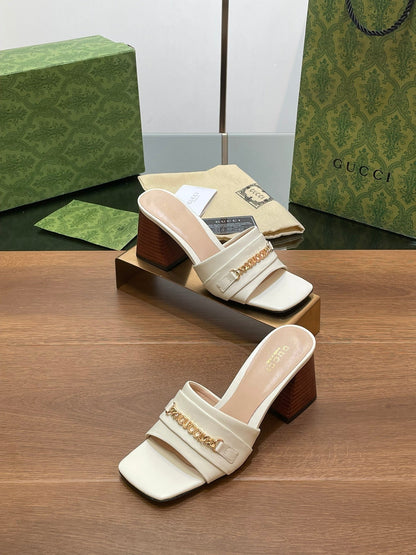 GUCCI SIGNORIA SLIDE SANDAL WHITE DENIM