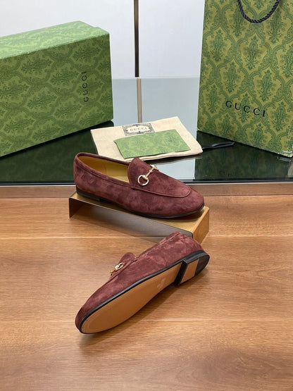 GUCCI HORSEBIT LOAFER IN UMBER BROWN SUEDE WITH GOLD HARDWARE