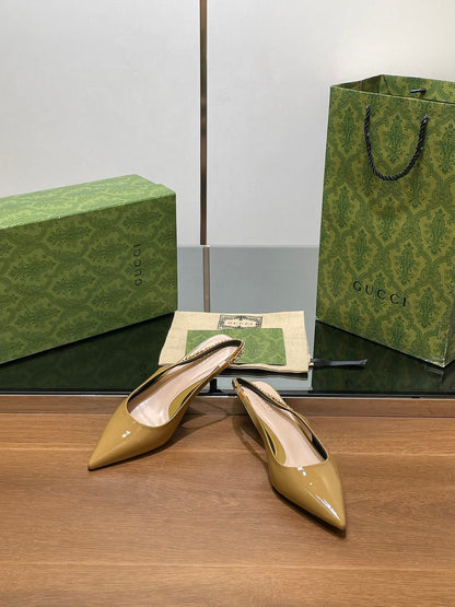 GUCCI HIGH SLINGBACK 4.5 CM IN DIJON YELLOW GLOSSY CALFSKIN WITH GOLD HARDWARE