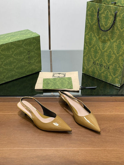 GUCCI HIGH SLINGBACK 4.5 CM IN DIJON YELLOW GLOSSY CALFSKIN WITH GOLD HARDWARE