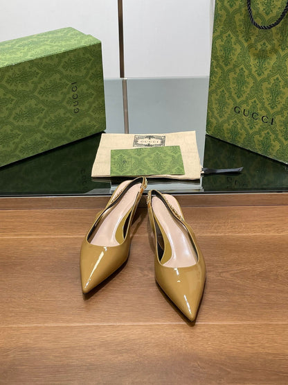 GUCCI HIGH SLINGBACK 4.5 CM IN DIJON YELLOW GLOSSY CALFSKIN WITH GOLD HARDWARE