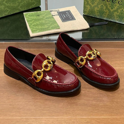 GUCCI LOAFER SHOES IN BLOOD RED CALFSKIN WITH GOLD HARDWARE