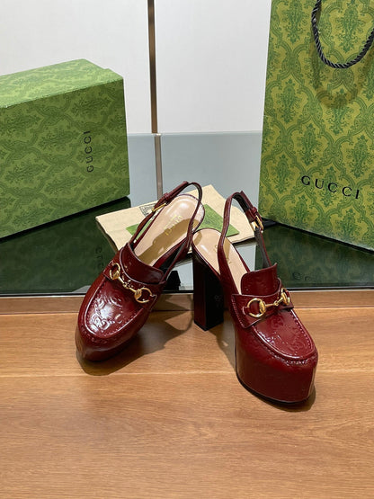 GUCCI WOMEN'S HORSEBIT PLATFORM LOAFER SLINGBACK IN ROSSO ANCORA RED CALFSKIN