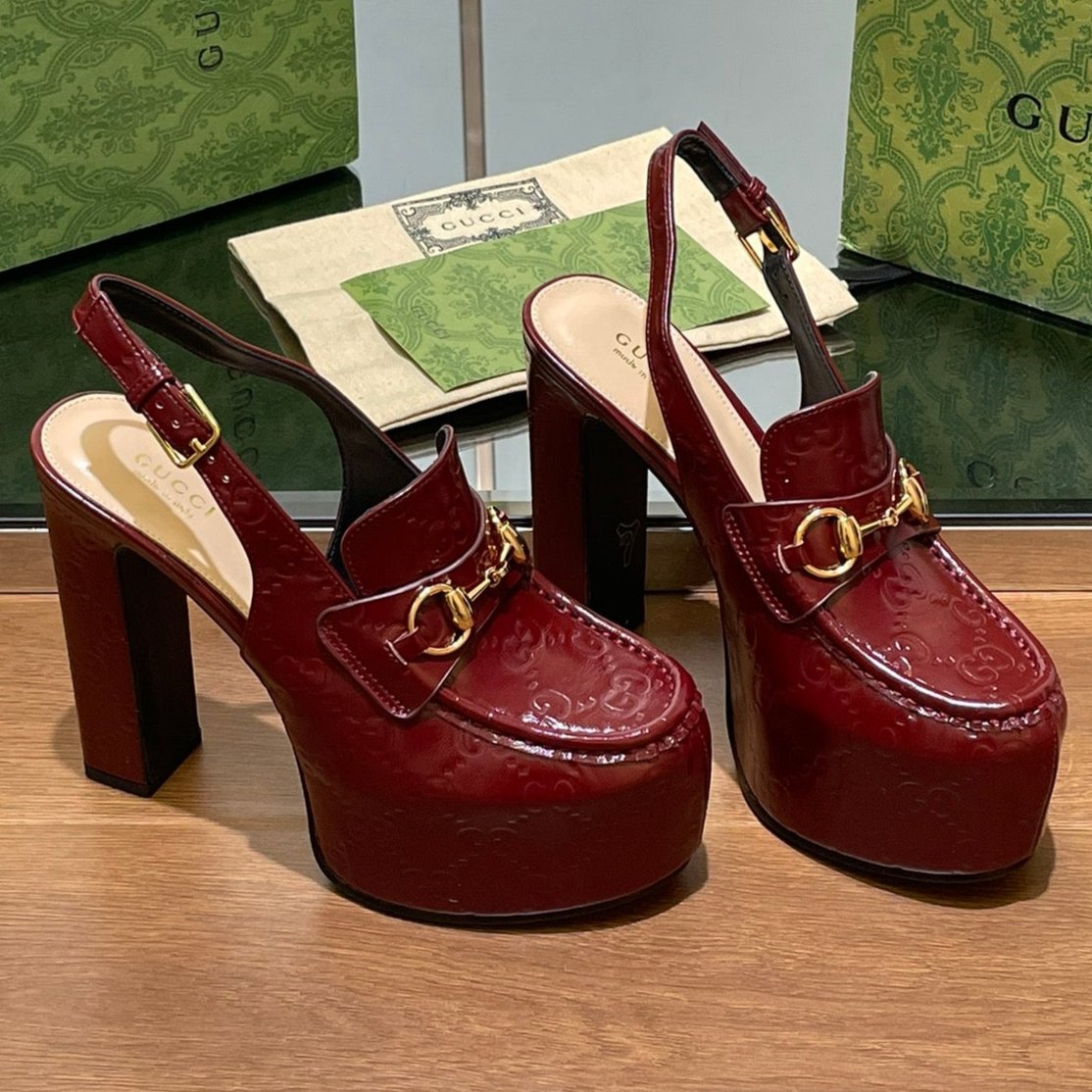 GUCCI WOMEN'S HORSEBIT PLATFORM LOAFER SLINGBACK IN ROSSO ANCORA RED CALFSKIN