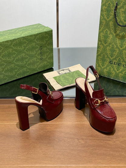 GUCCI WOMEN'S HORSEBIT PLATFORM LOAFER SLINGBACK IN ROSSO ANCORA RED CALFSKIN