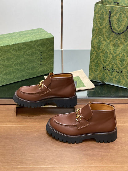 GUCCI HORSEBIT ANKLE BOOTS 4.5CM IN RUSSET BROWN CALFSKIN