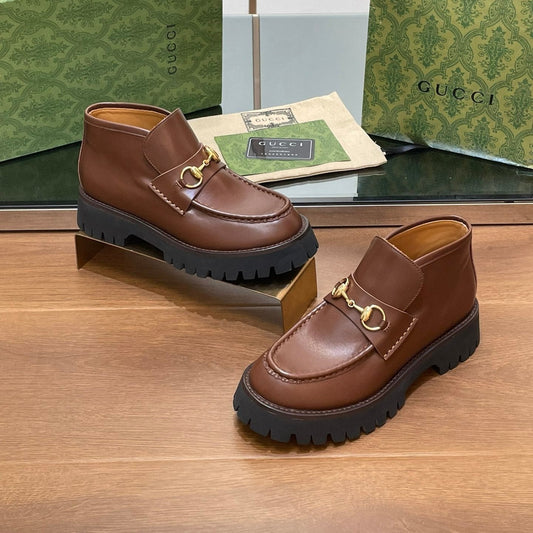 GUCCI HORSEBIT ANKLE BOOTS 4.5CM IN RUSSET BROWN CALFSKIN