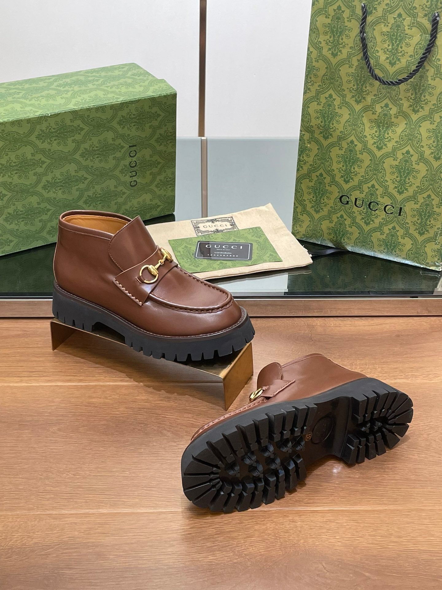 GUCCI HORSEBIT ANKLE BOOTS 4.5CM IN RUSSET BROWN CALFSKIN