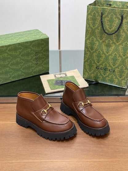 GUCCI HORSEBIT ANKLE BOOTS 4.5CM IN RUSSET BROWN CALFSKIN